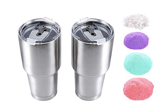 Stainless Steel Tumbler 30oz - Set of Two Vacuum Insulated Tumbler Double